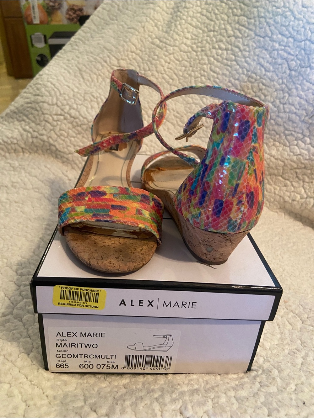 Alex Marie Multicolor Geometric Cork Wedge Sandals